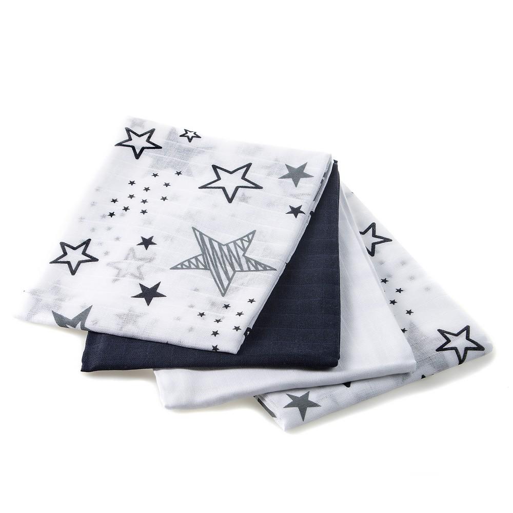 Makian Mullwindeln, 4er Set, Design Sterne/blau, 80x80cm