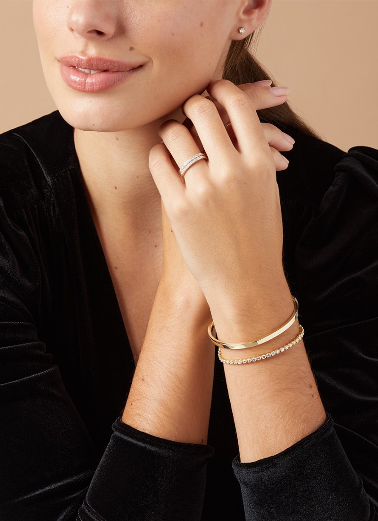 Diamond Point Yellow gold bangle (M)
