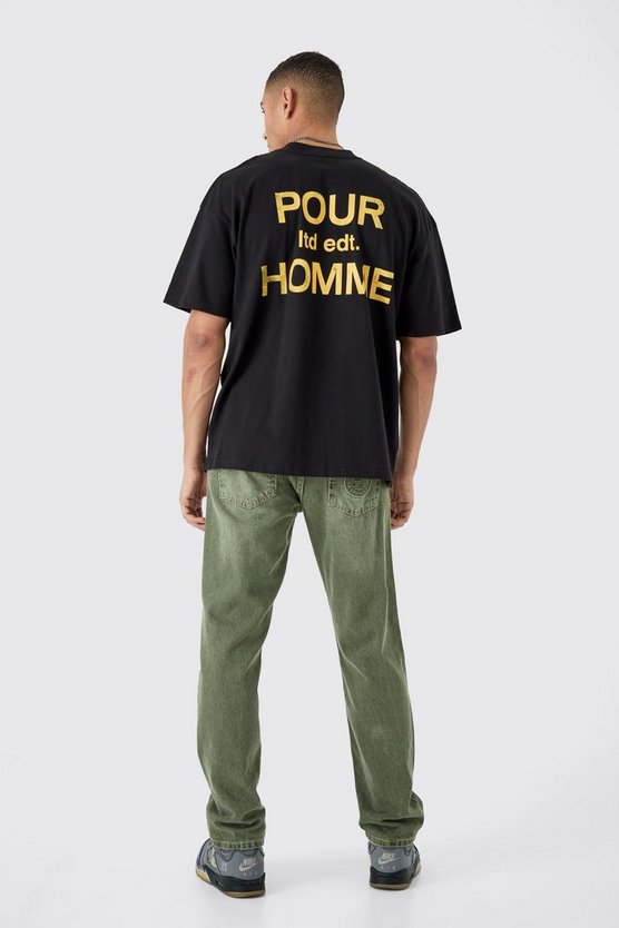 Oversize T-Shirt mit Pour Homme Slogan
