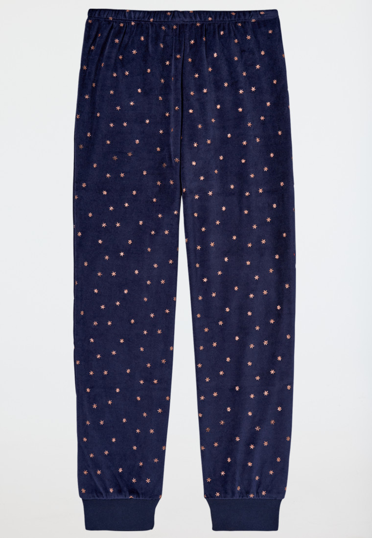 Schlafanzug lang Velour Sterne nachtblau - Nightwear