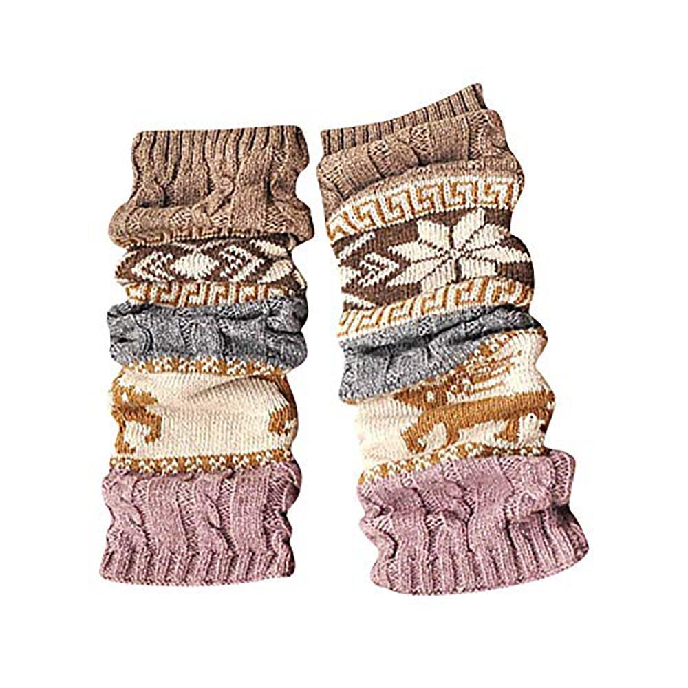 Geistesblitz Kuschelsocken gestrickt Stulpen Damen Wintersocken (Beinwärmer Colorblock, Beinstulpen mit Elch Schneeflocke) Weihnachtsstulpen lange Hüttensocken