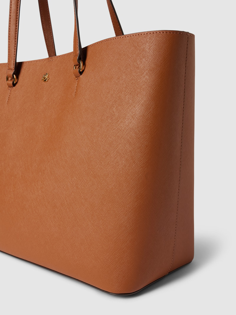 Shopper aus Leder mit Label-Detail in cognac