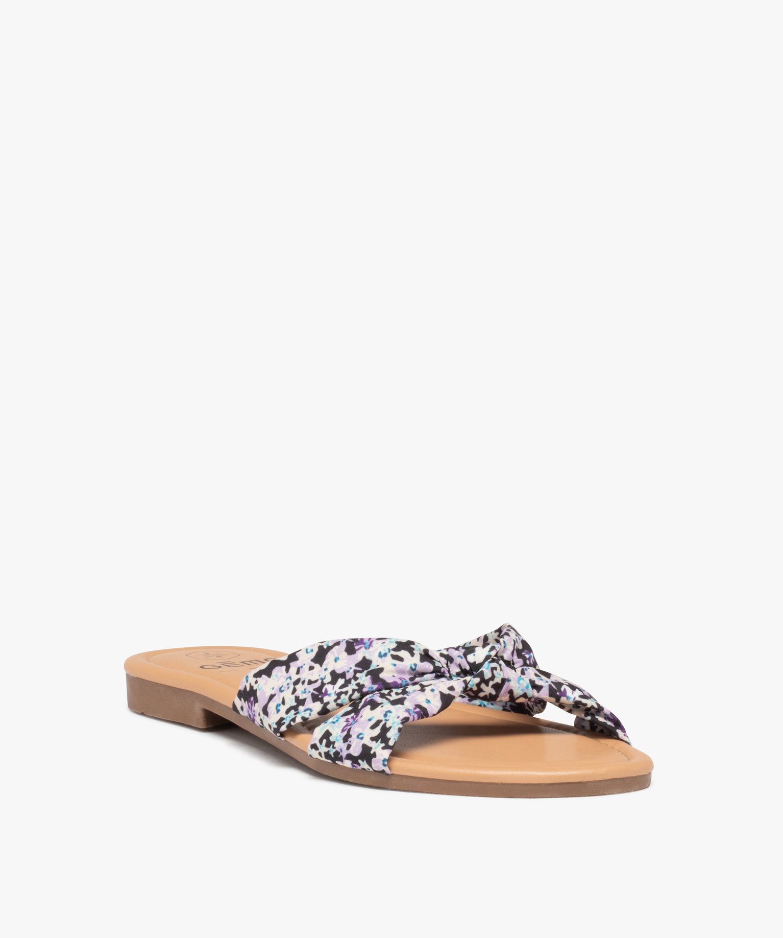 Mules femme à talon plat et dessus en toile drapée noir | GEMO