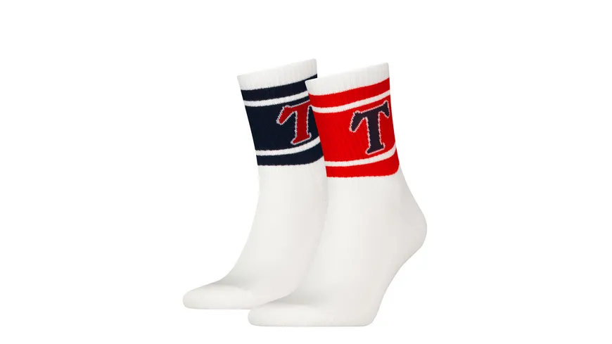 TOMMY HILFIGER Unisex TJ Kurze Socken Patch 2er Pack hot red
