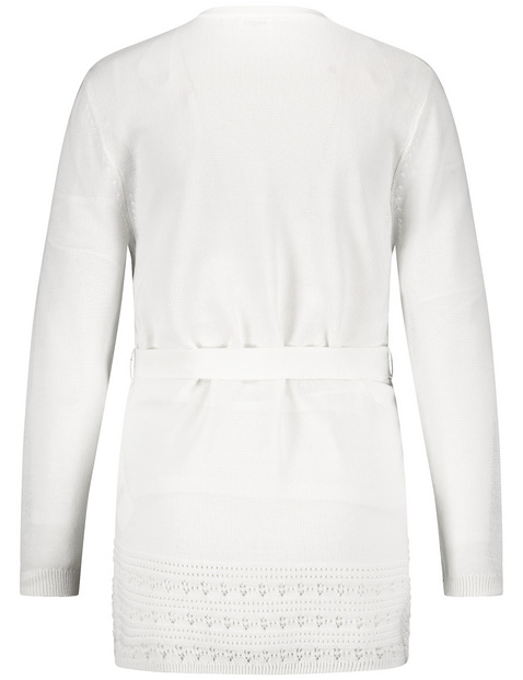 Offener Cardigan mit Häkel-Details und Bindegürtel