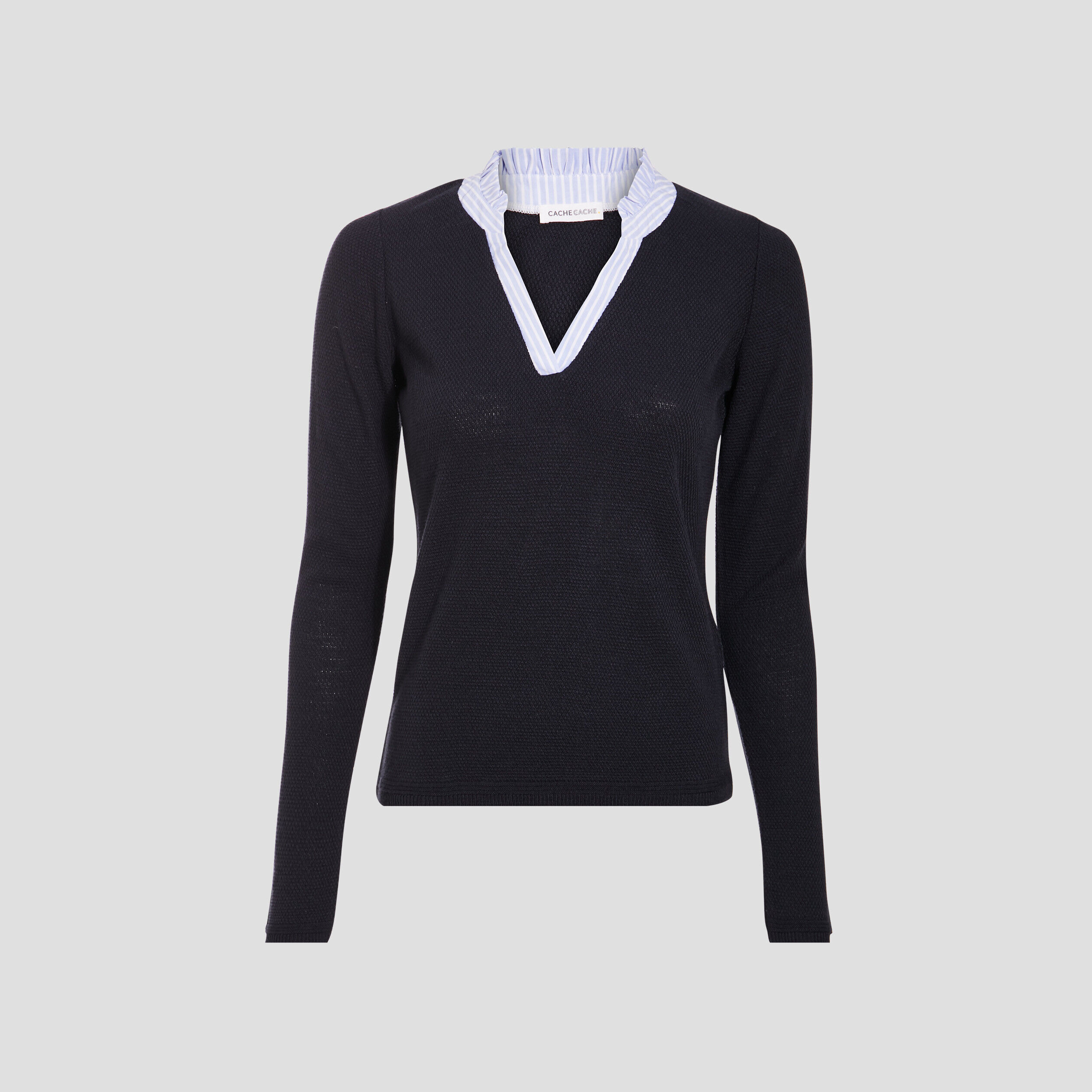 Pull avec col en V bleu marine femme | Cache Cache