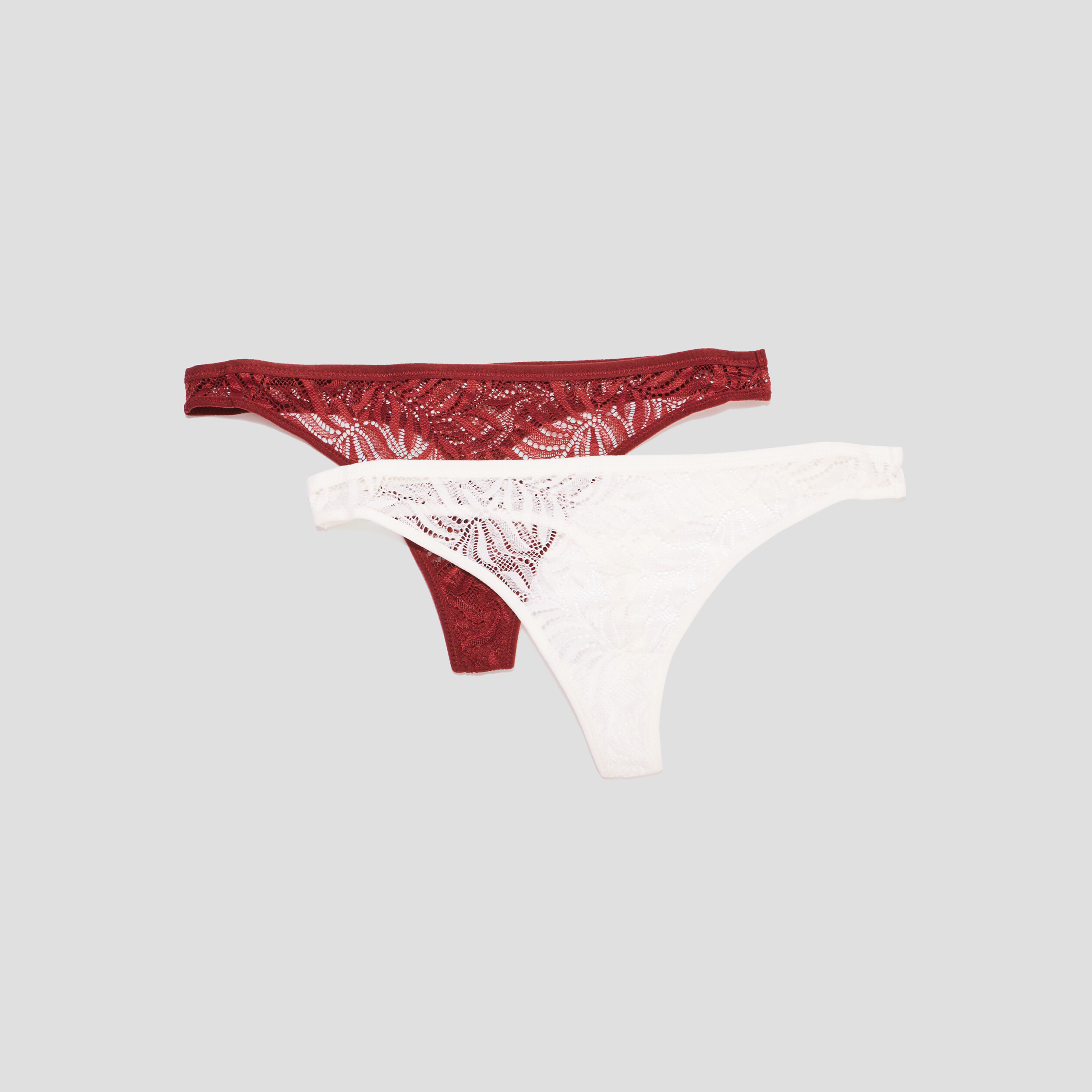 Lot 2 strings dentelle bordeaux femme | La Halle