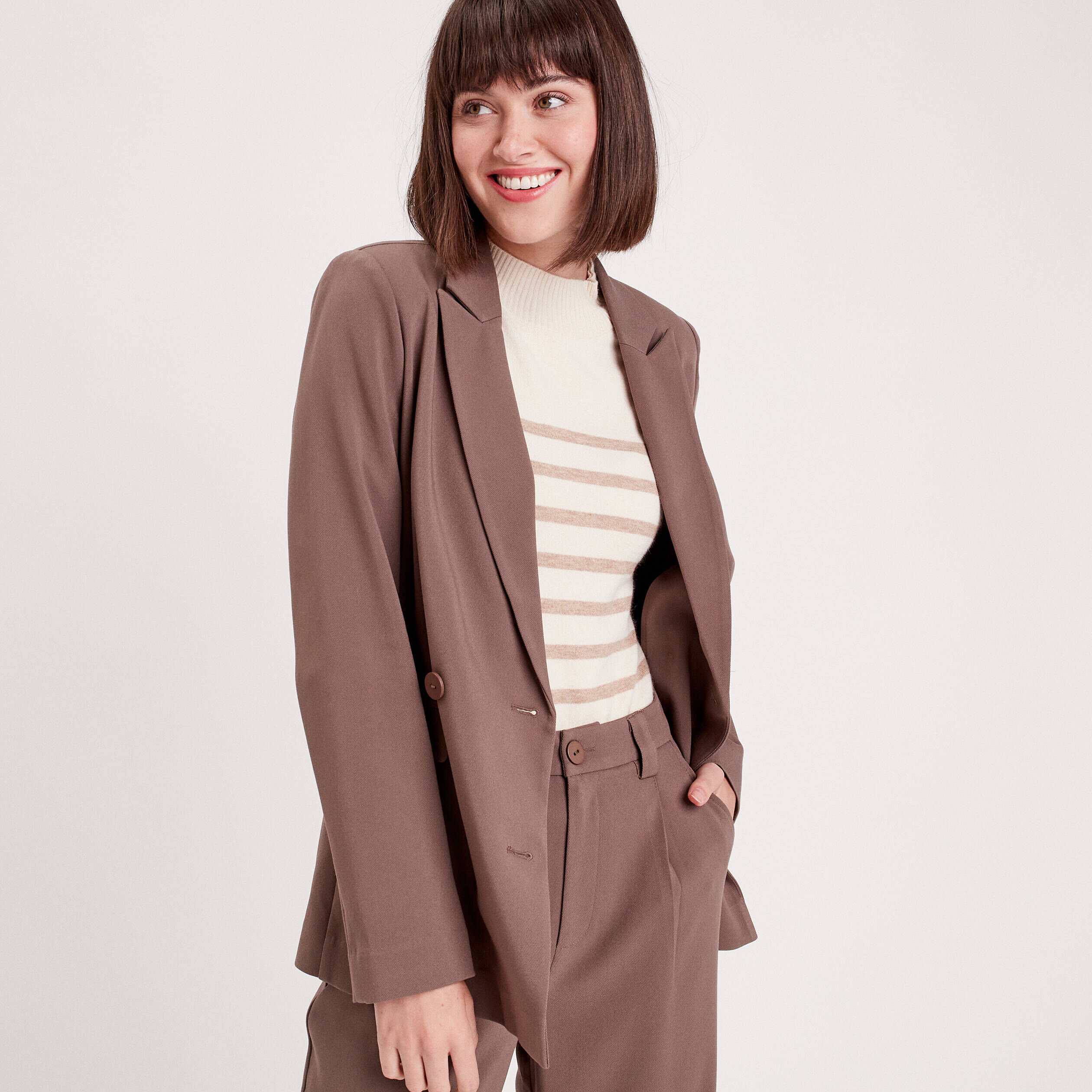 Veste esprit blazer droite taupe femme | Cache Cache