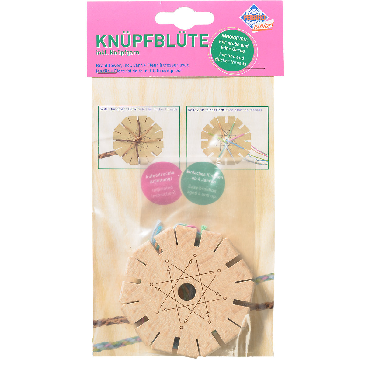 Holz-Knüpfblüte inkl. Knüpfgarn