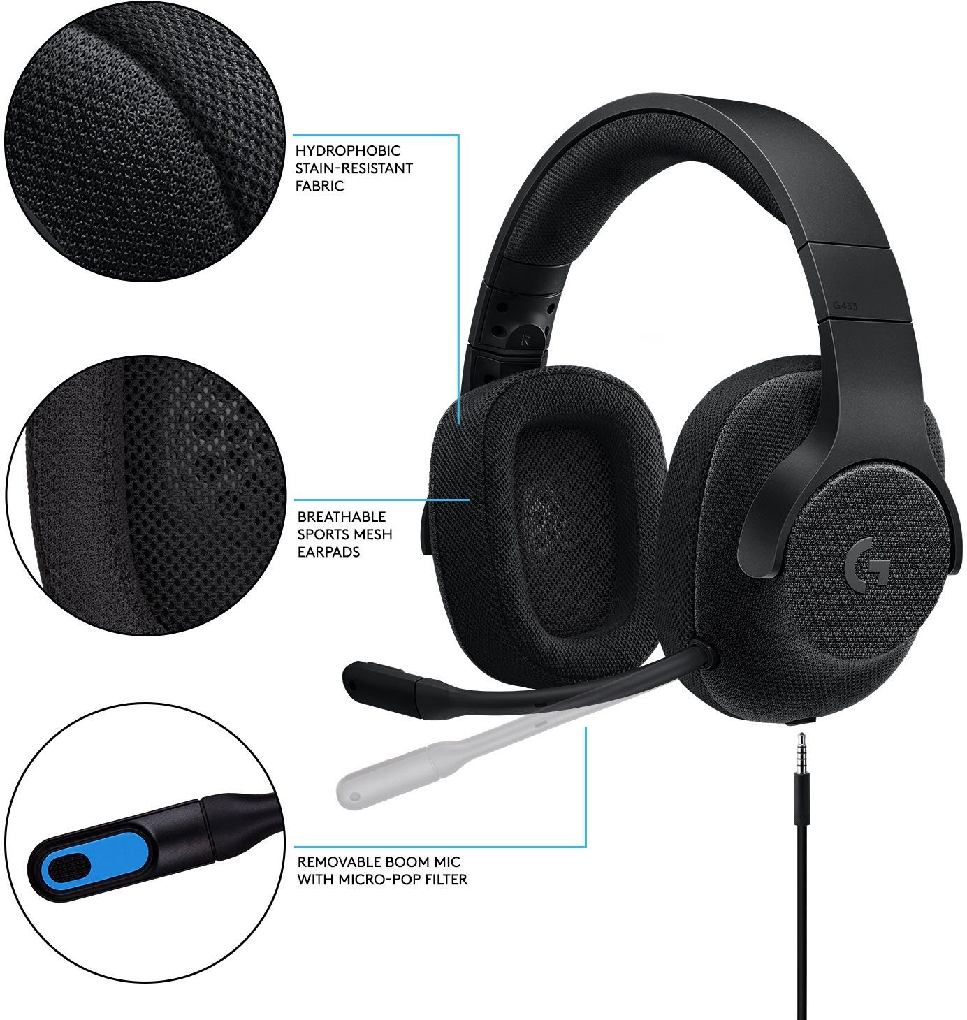 Logitech G G433 Gaming-Headset (Mikrofon abnehmbar, Rauschunterdrückung)