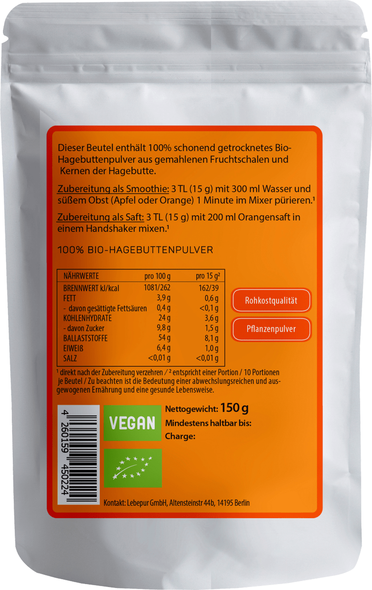 Superfood Pulver, Hagebutte, 150 g