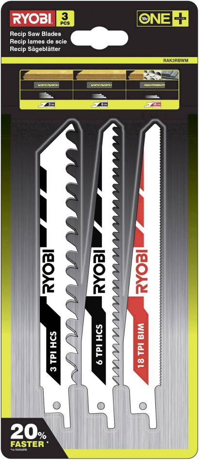 Ryobi Zubehör 5132002813 RAK3RBWM 3-teiliges Säbelsägeblatt-Set für Holz und Metall