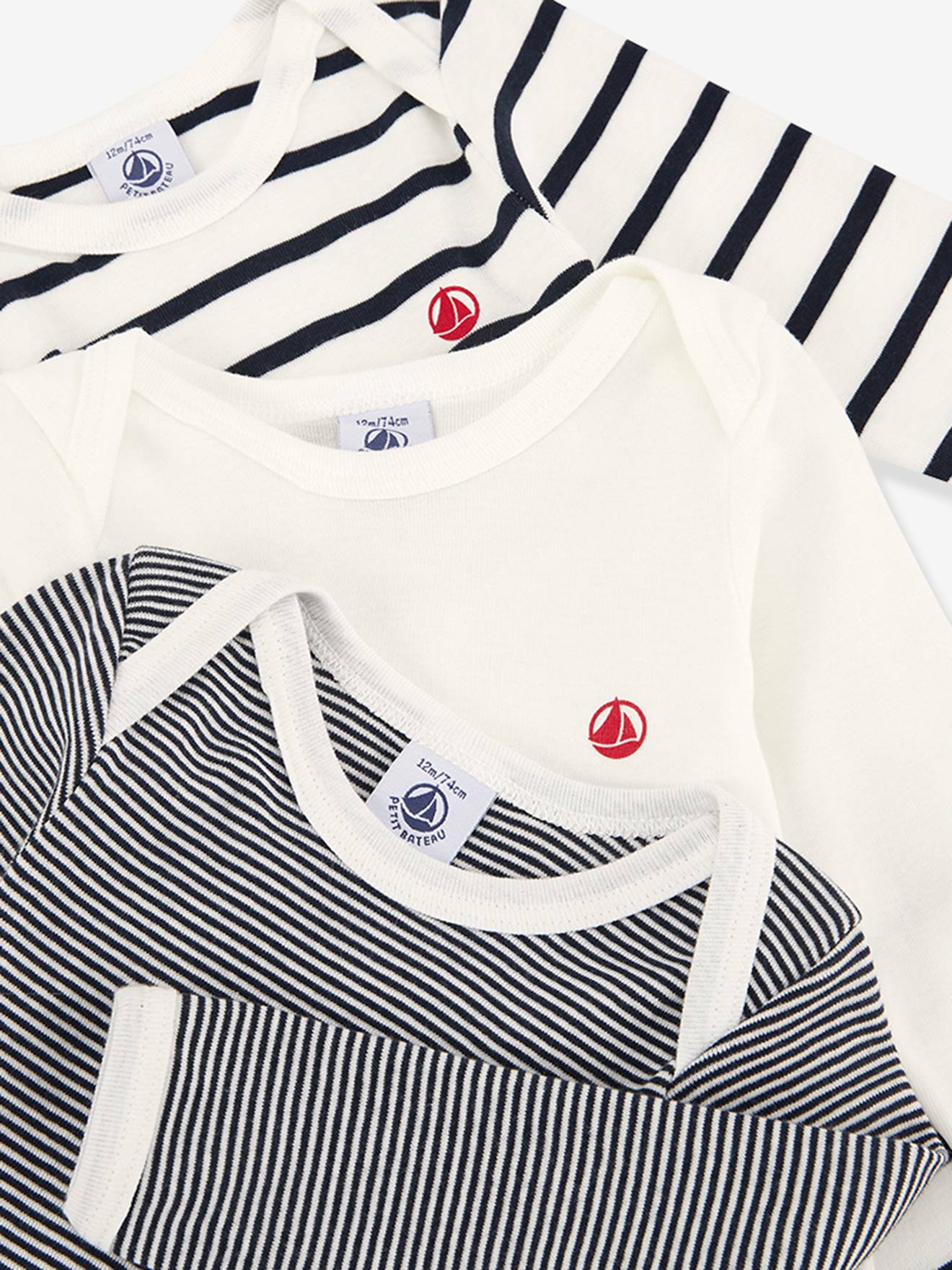 Lot de 3 bodies manches longues PETIT BATEAU blanc
