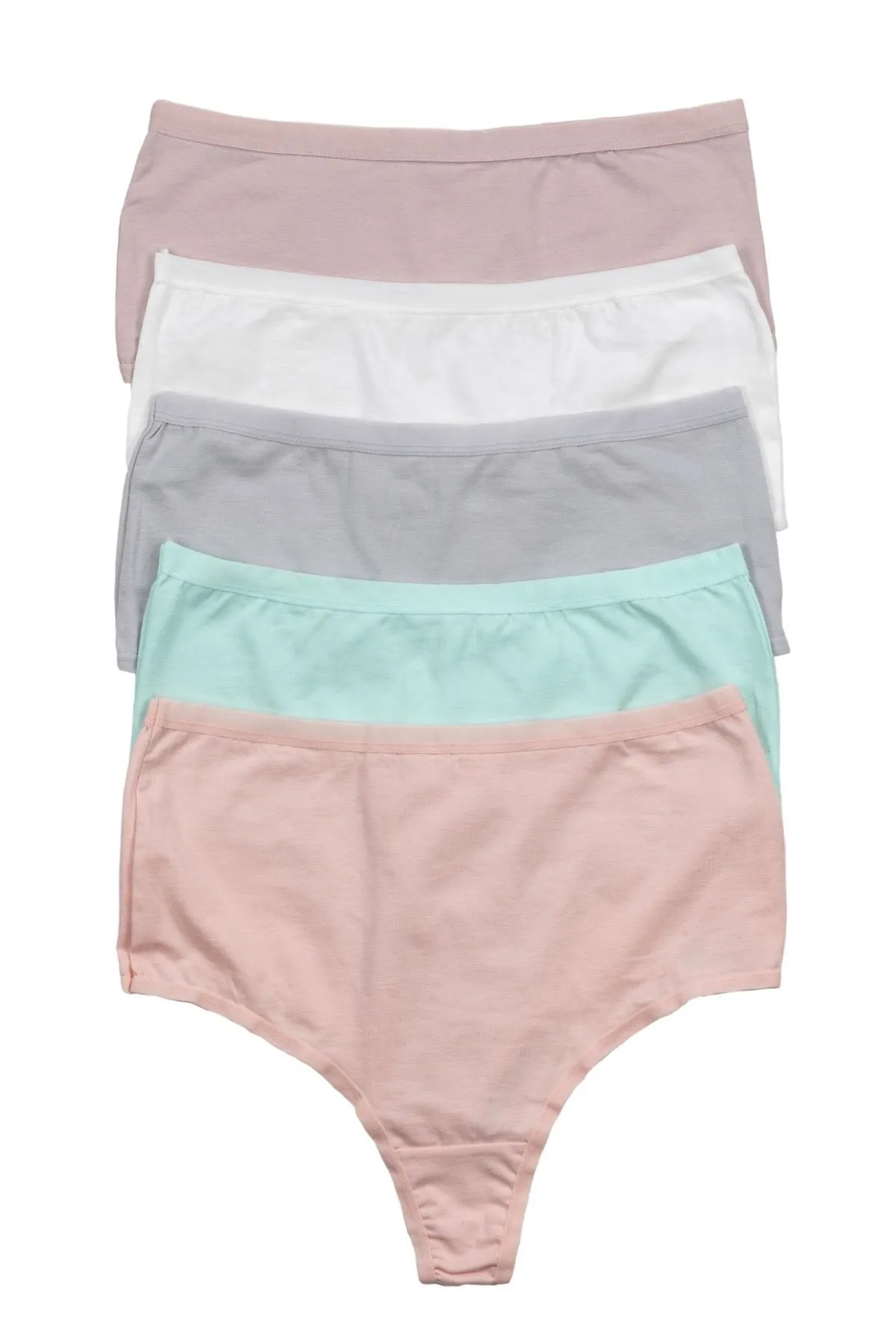 Nicoletta  Damenhöschen, Tanga mit hoher Taille, große Größe, 5er-Pack, Lachsfarben