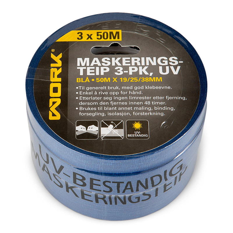 Work Maskeringstape Work 3-pk Lengde 50 m, bredde 19/25/38 mm