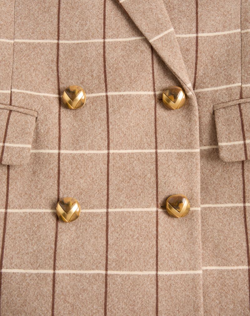 Dubbelknoops wollen blazer met ruitmotief