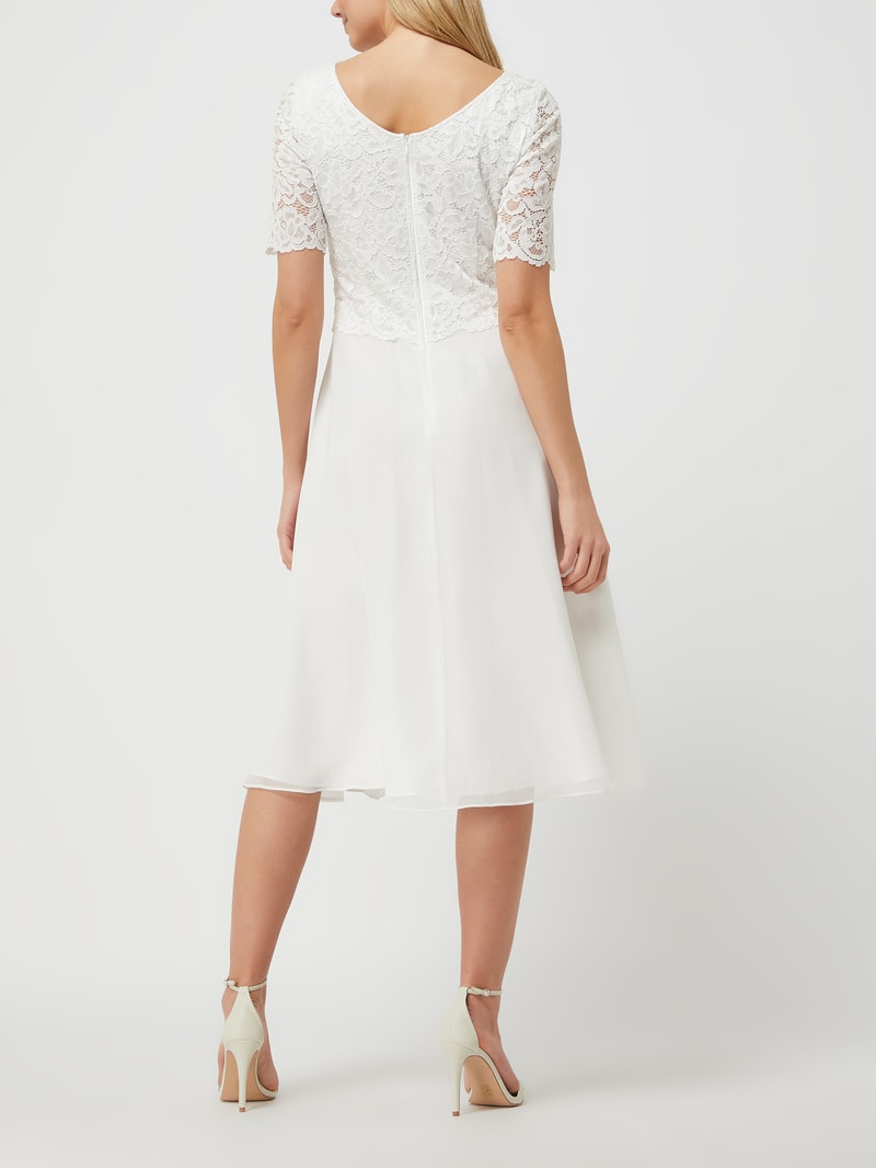 Cocktailkleid aus floraler Spitze und Chiffon in offwhite