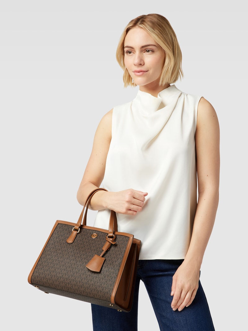 Handtasche mit Allover-Logo Modell 'CHANTAL' in mittelbraun