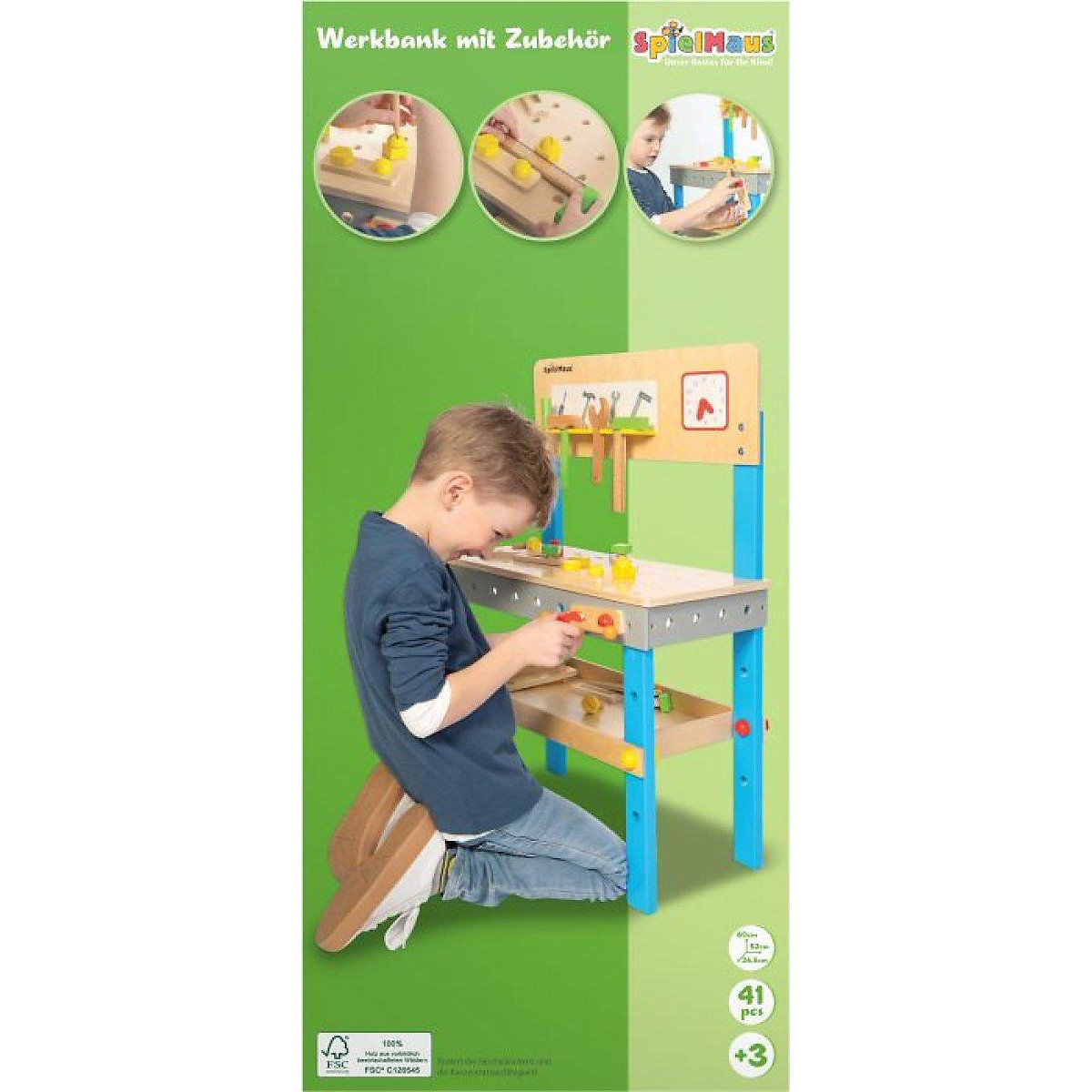 SpielMaus Holz Werkbank mit Zubehör