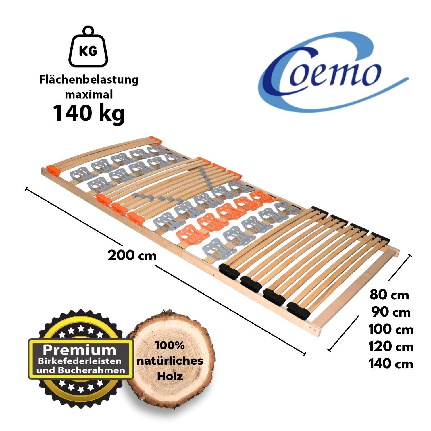 Teiltellerlattenrost, Coemo, Kopfteil nicht verstellbar, Fußteil nicht verstellbar, KombiFlex S 90 x 200 cm Tellerlattenrost preisgünstige Selbstmontage