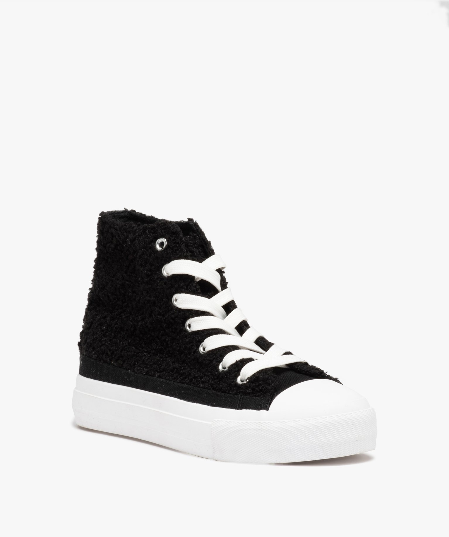 Baskets femme montantes en textile bouclé uni - Banana Moon noir | GEMO
