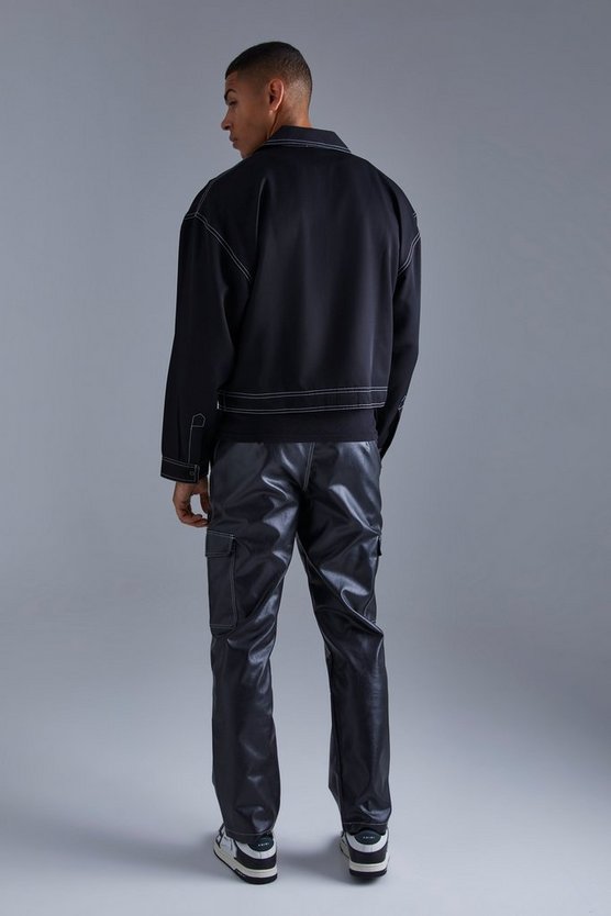 Langärmlige kastige Twill-Jacke mit Kontrast-Naht & Cargo-Hose