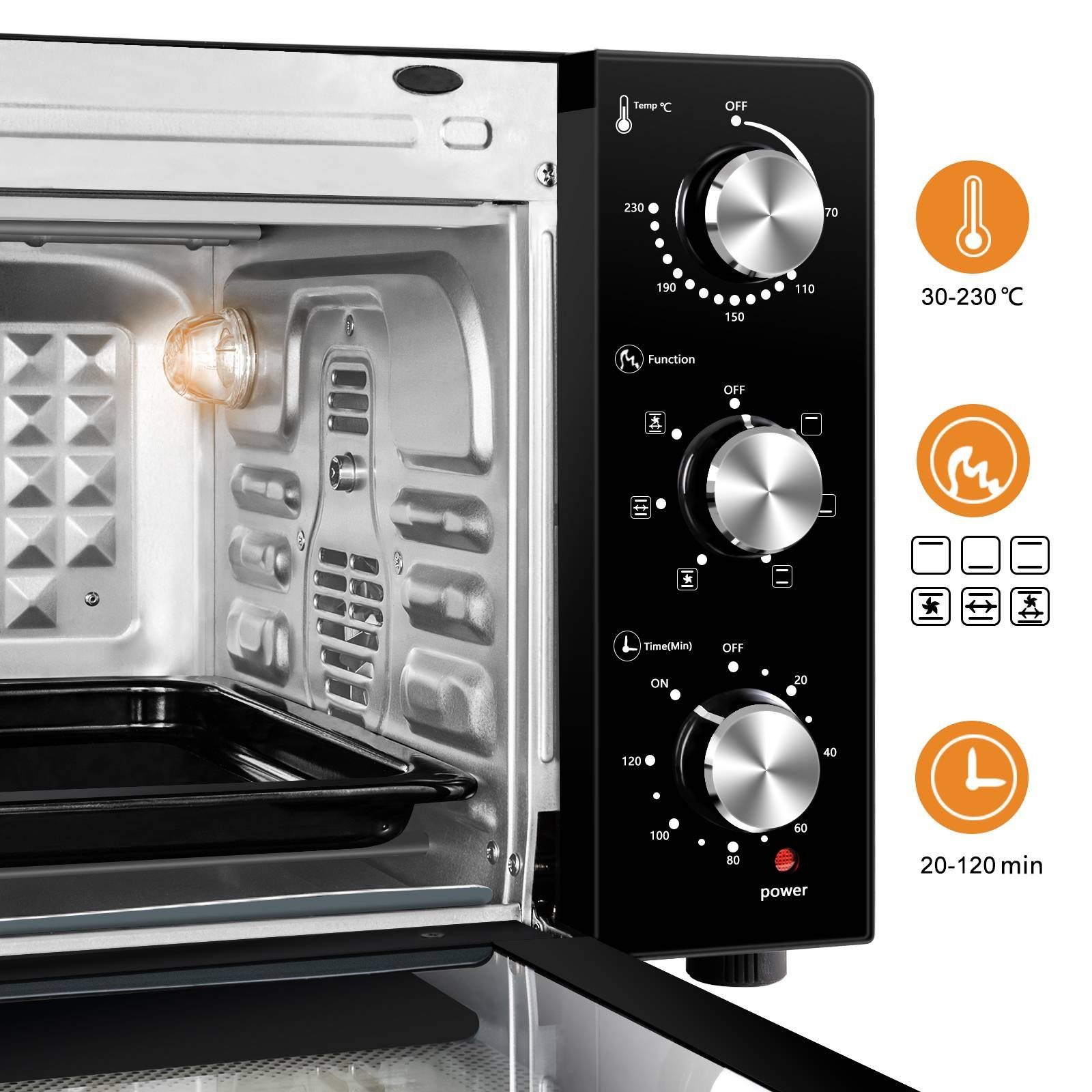 EUGAD Minibackofen, 45 L mit 4 Ebenen, 6 Modi, zweilagige Tür, Timer, 1700W