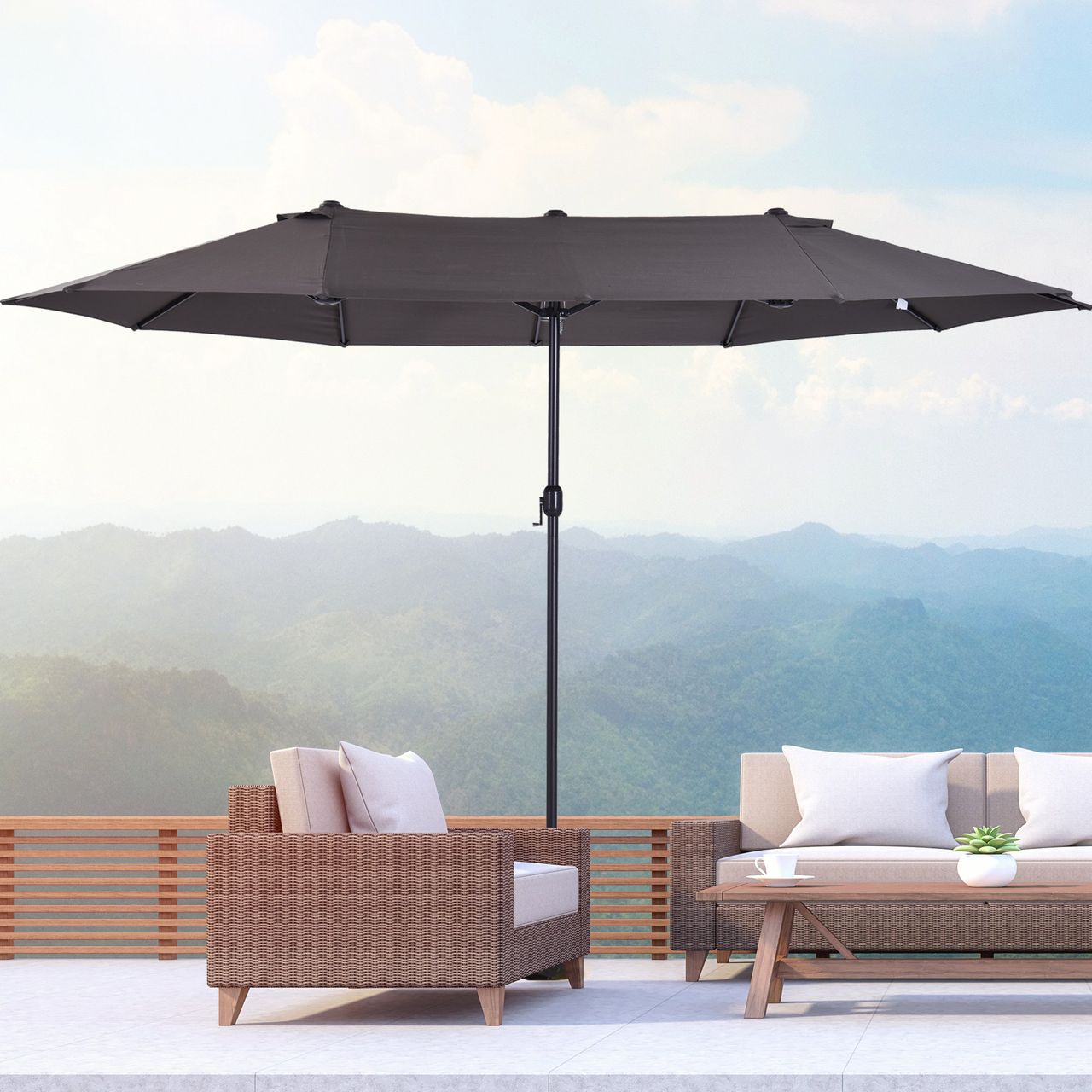 Outsunny Doppelsonnenschirm Gartenschirm Marktschirm mit Handkurbel 460 x 270 cm