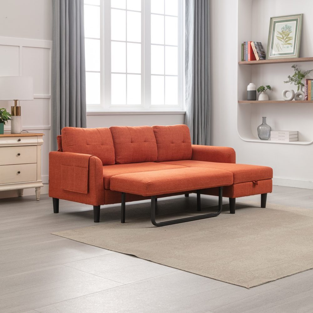 BlingBin Ecksofa Couch in L-Form Sofa Eckcouch Polsterecke mit Stauraum, 1er Set 1 Teile, mit Schlaffunktion, Stauraum-Chaise, mit Hocker Couch