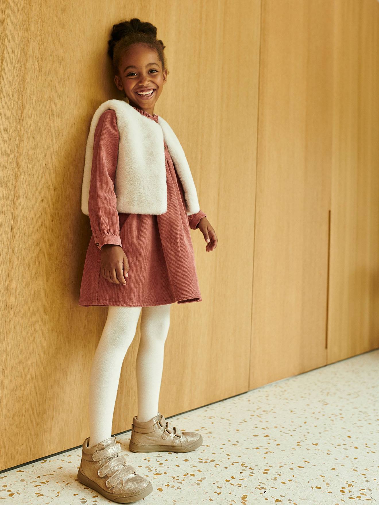 Robe velours col volanté fille chocolat