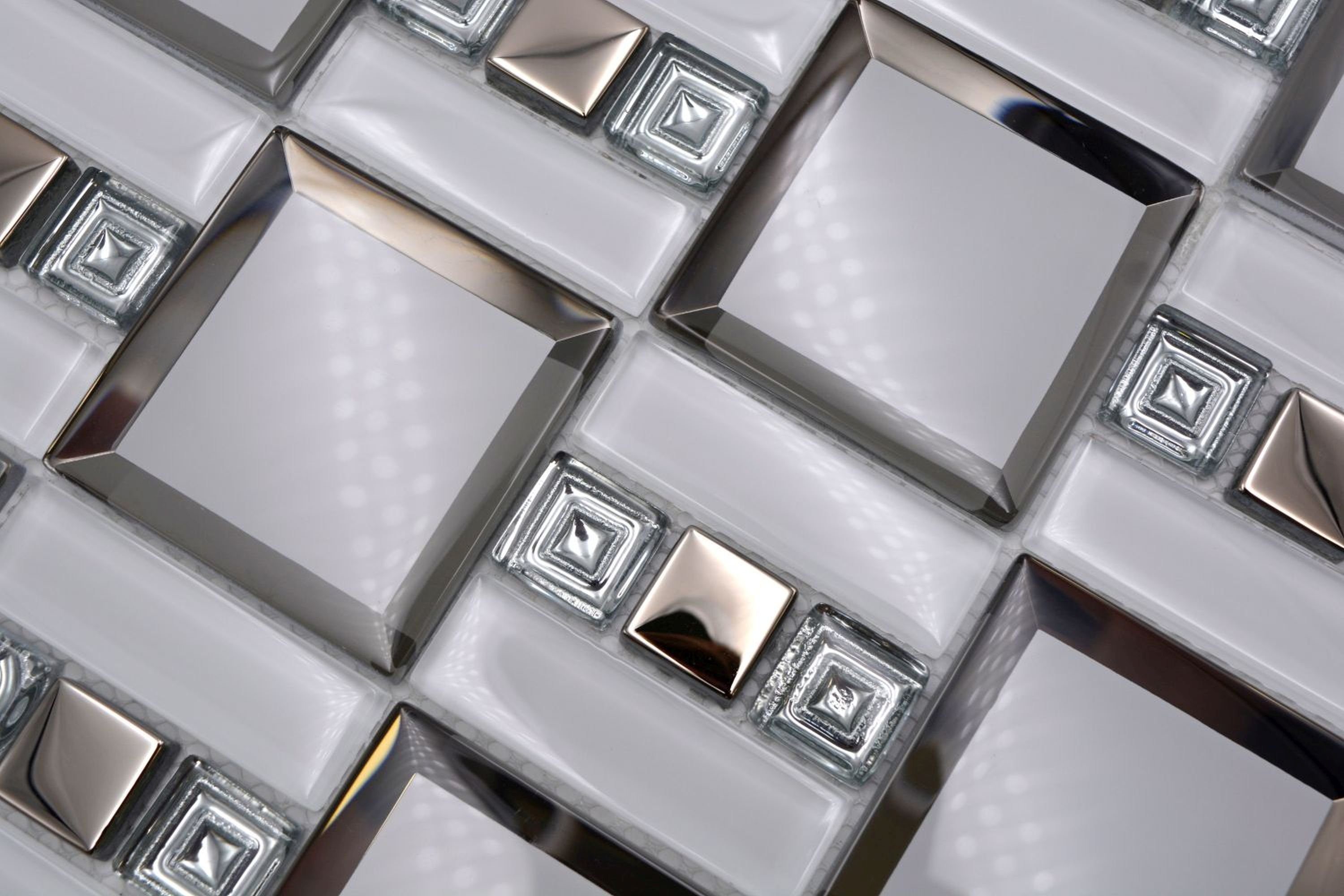 Mosani Mosaikfliesen Glasmosaik Mosaikfliese weiss silber glänzend Wand Küche