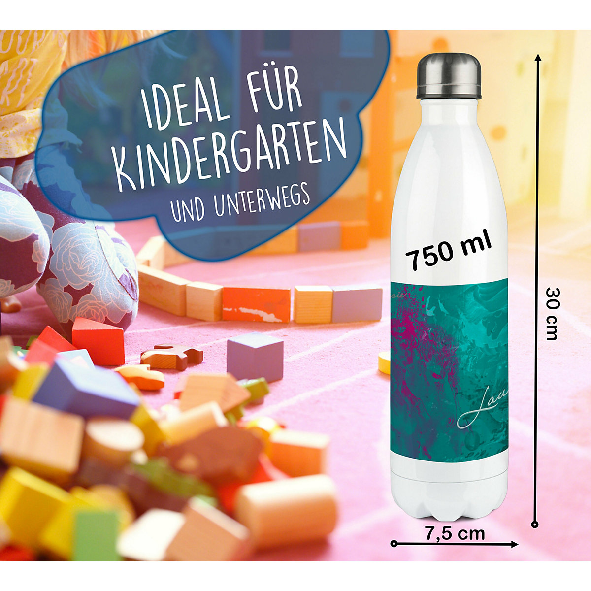 Edelstahl Kinder Thermoflasche / Trinkflasche bunt Traum Farbe petrol pink Spülmaschinenfest, Auslaufsicher, Bruchfest, Doppelwandig, Für Heißgetränke geeignet, Mit Deckel, Isoliert