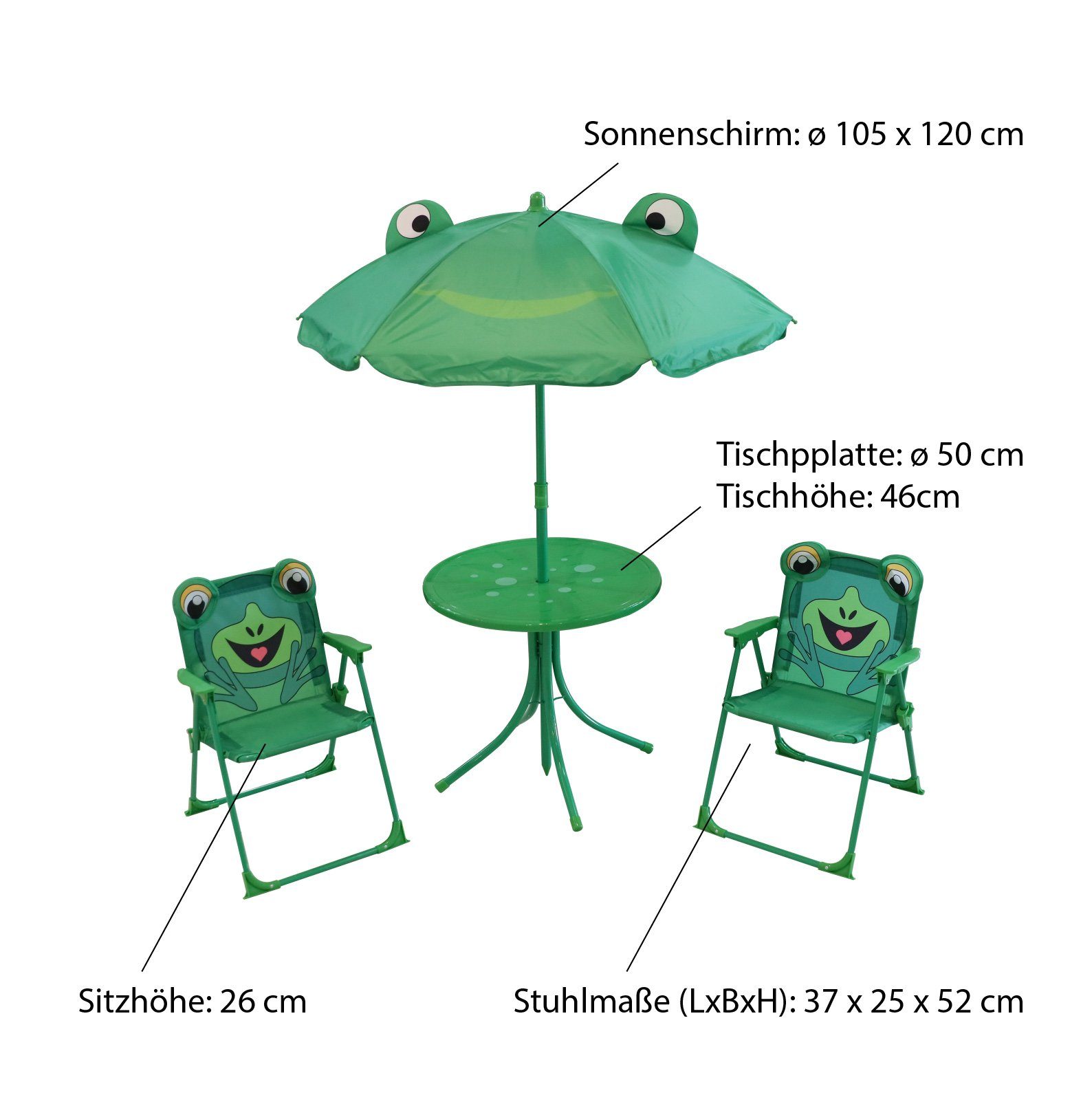 TOYREX Garten-Kindersitzgruppe Kindersitzgruppe Set Frosch-Design, (4er Set), inkl. Sonnenschirm