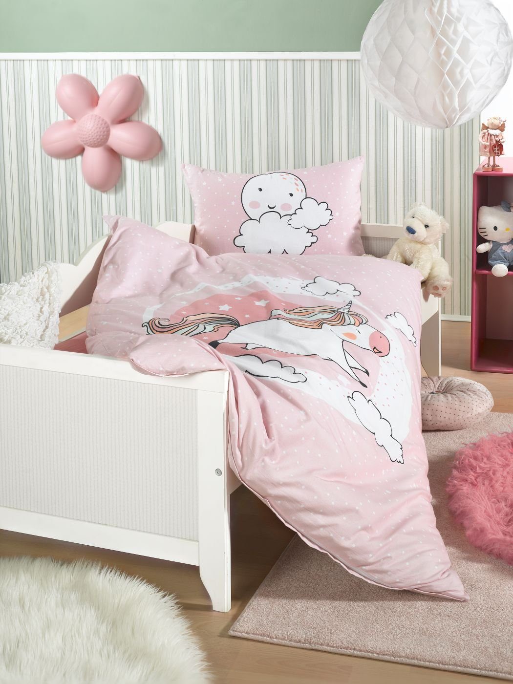 Babybettwäsche Bettwäsche 100 cm x 135 cm Pummel Einhorn rosa, soma, Baumwolle, 2 teilig, baby bettwäsche set 100x135 sale bettwäsche baby 100x135