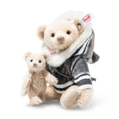 Mama Teddybär mit Baby, 23 cm, beige