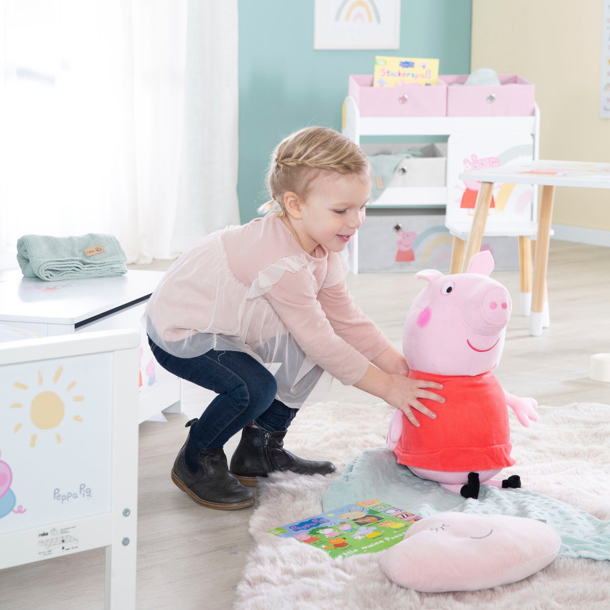 roba® Kinderregal Peppa Pig, weiß, inklusive 5 Stoffboxen in 2 Größen