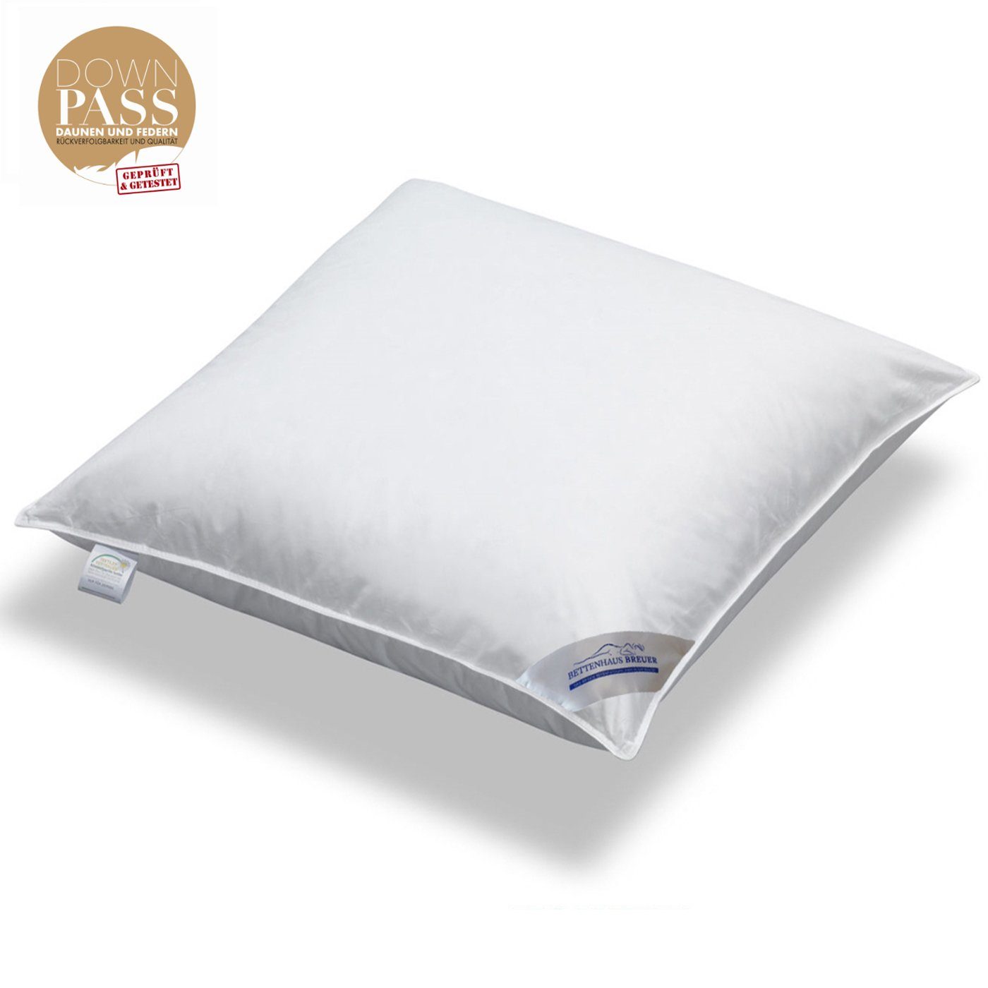 3-Kammer-Kopfkissen 3 Kammer Kopfkissen Luxus Kissen dick 1060g neue Daunen Klasse1 80x80, Bettenhaus Breuer, Füllung: Innenkammer 100% neue weiße Federn Klasse1, Außenkammer 60% neue weiße Daunen + 40% neue weiße Kleinstfederchen Klasse1, Bezug: 100