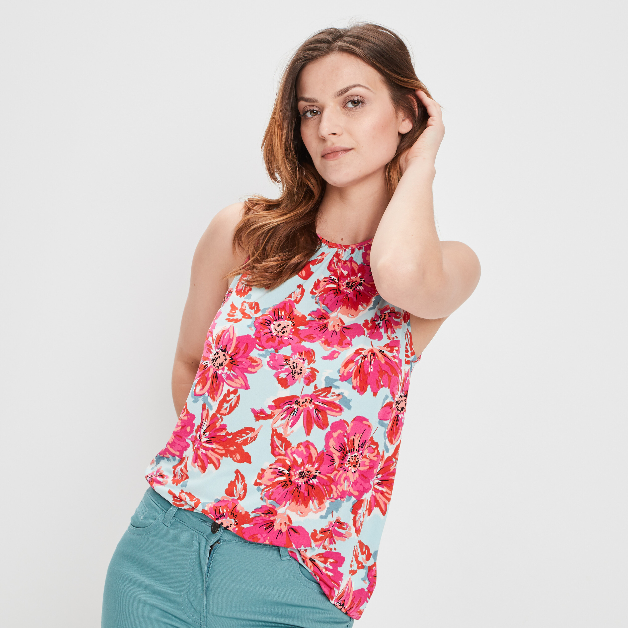 Débardeur ouverture dos bleu turquoise femme | La Halle