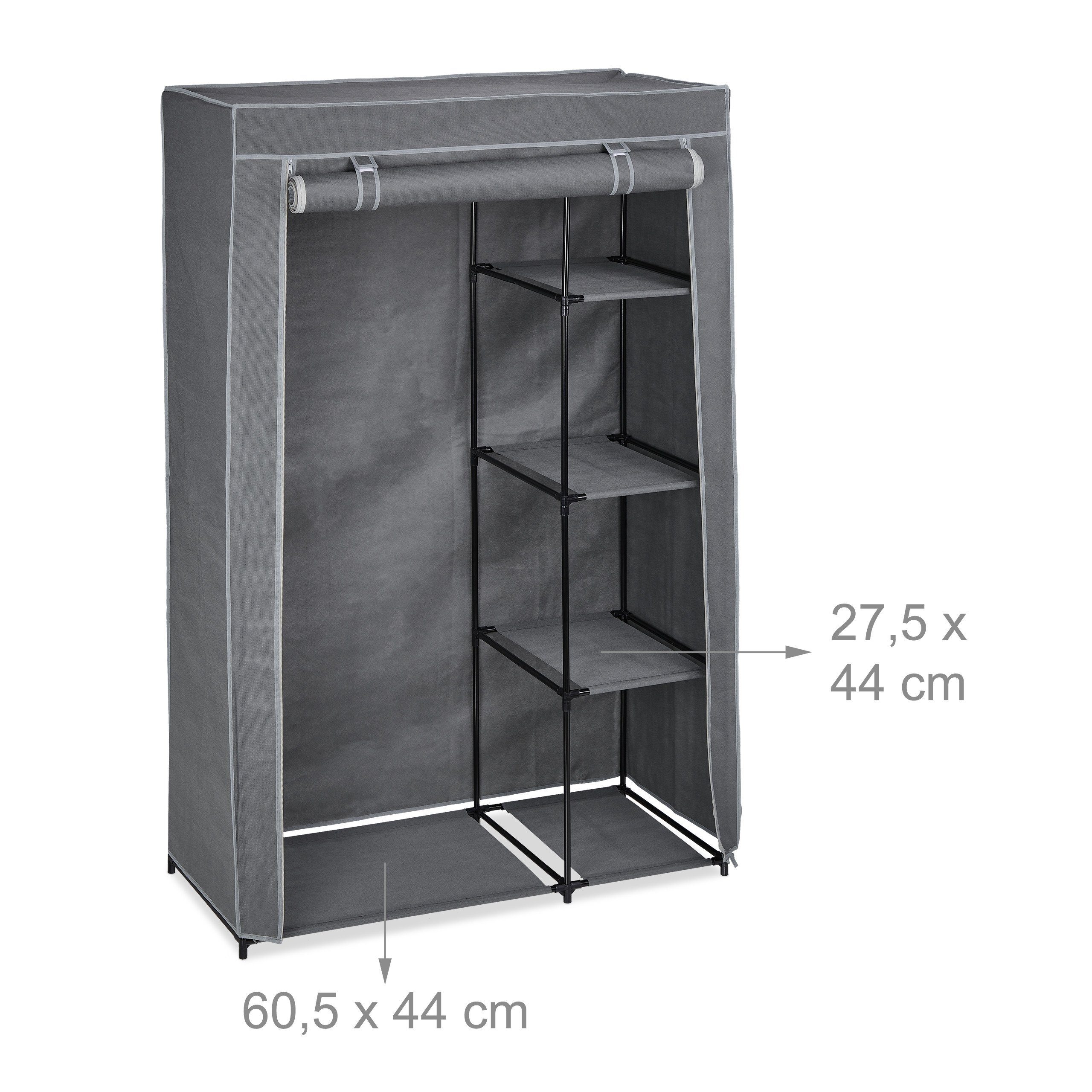 relaxdays Stoffschrank Stoffschrank mit Kleiderstange Anthrazit