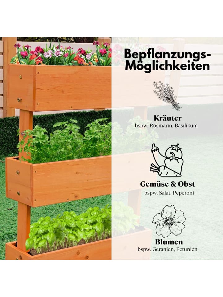 Coemo Kleines Vertikalbeet Hochbeet 3 Etagen inkl. Pflanzfolie in Natur günstig kaufen