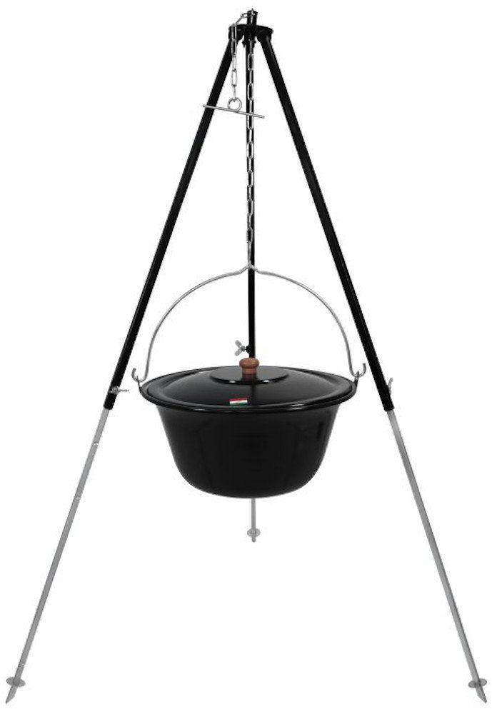 Grillplanet Holzkohlegrill Gulaschkessel Dreibein Set 15 Liter 130 cm hoch und Deckel, Set