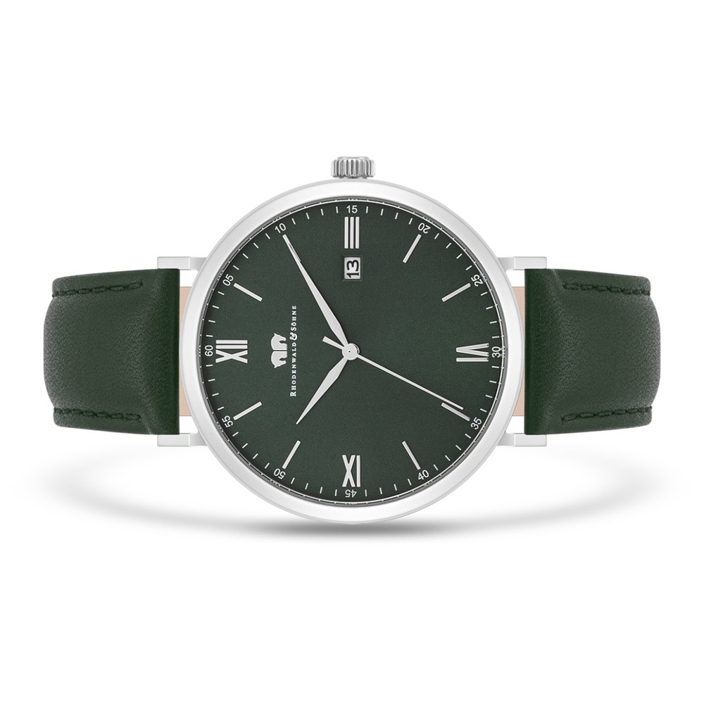 Rhodenwald & Söhne Montre à quartz Adelsmann Argent Cuir véritable en Vert foncé Montre