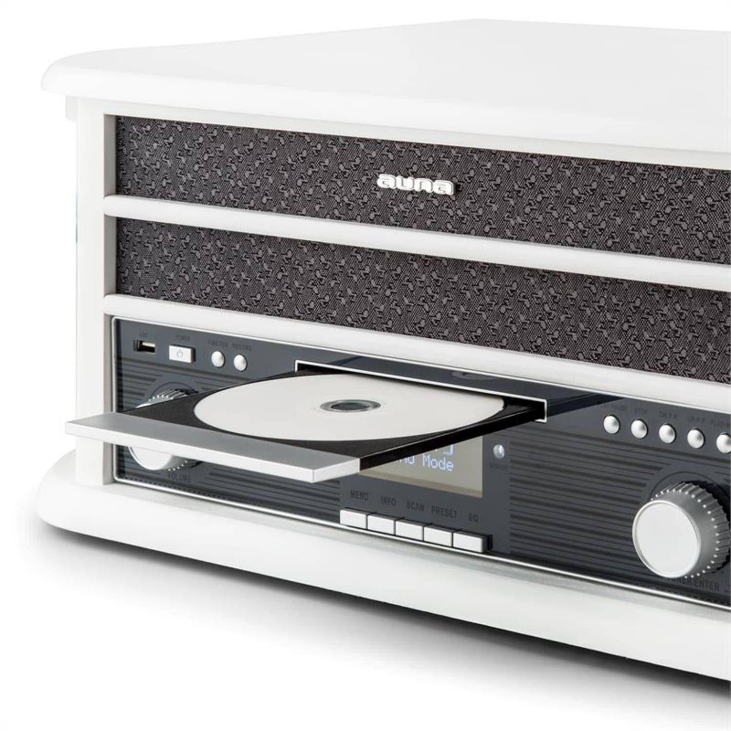 Auna Belle Epoque 1908 DAB Plattenspieler (Riemenantrieb, Schallplattenspieler Retro mit Lautsprecher Radio Vinyl Plattenspieler)