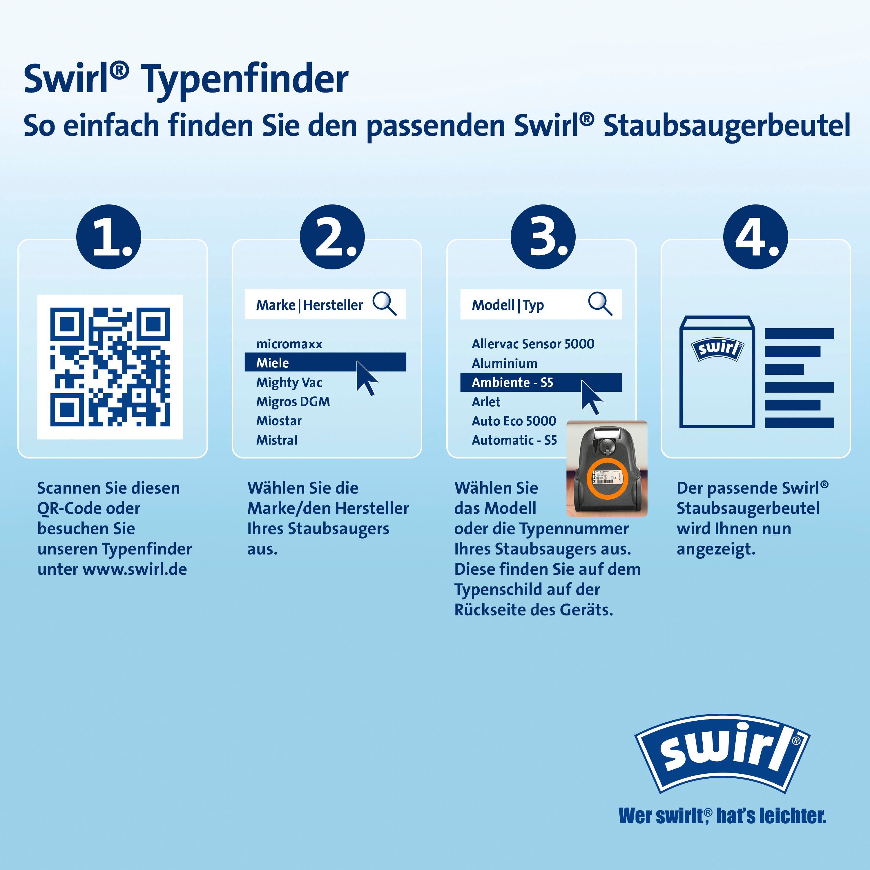 Swirl Staubsaugerbeutel Y 30, für LG Electronics, Clatronic und Rowenta, 4er-Set