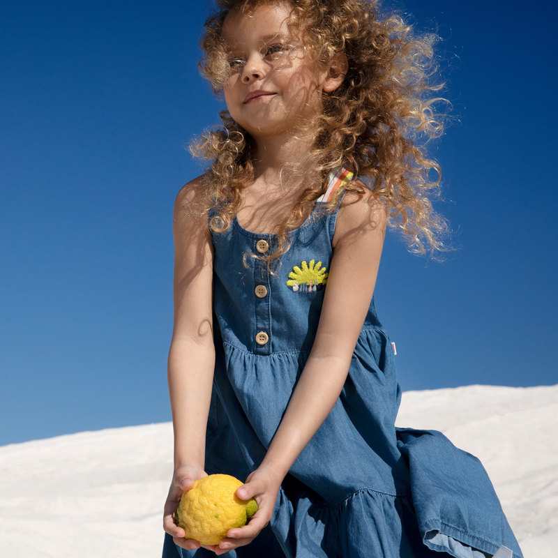Robe fille jean bretelles rayées bleue Catimini