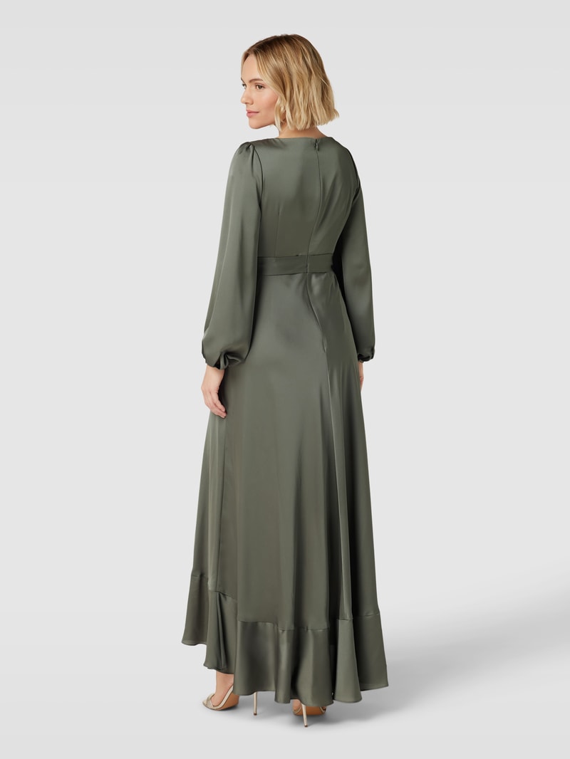 Abendkleid mit V-Ausschnitt in olivgrün