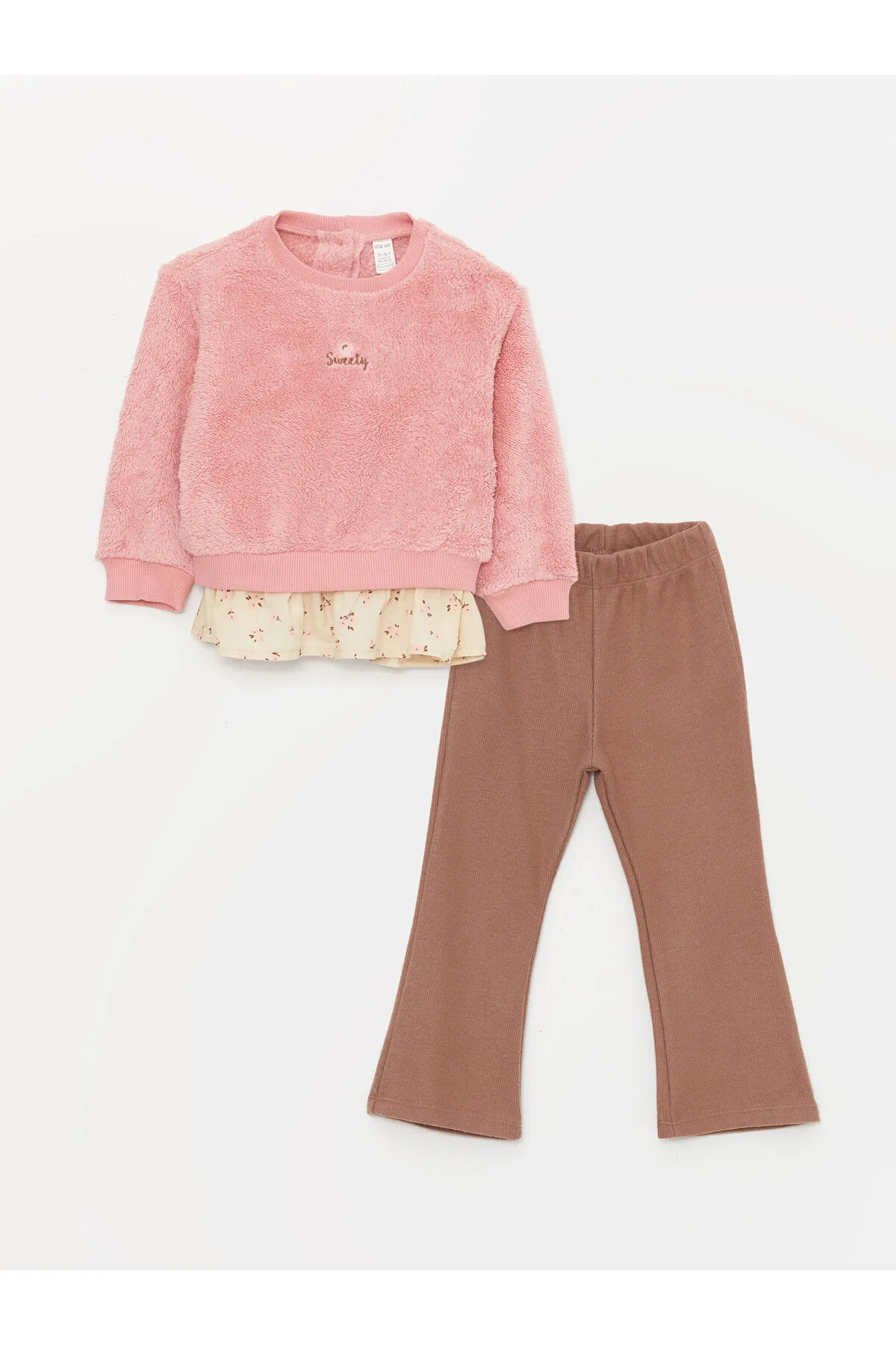 LC Waikiki  2-teiliges Set aus Plüsch-Baby-Sweatshirt und Strumpfhosen-Hose mit Rundhalsausschnitt