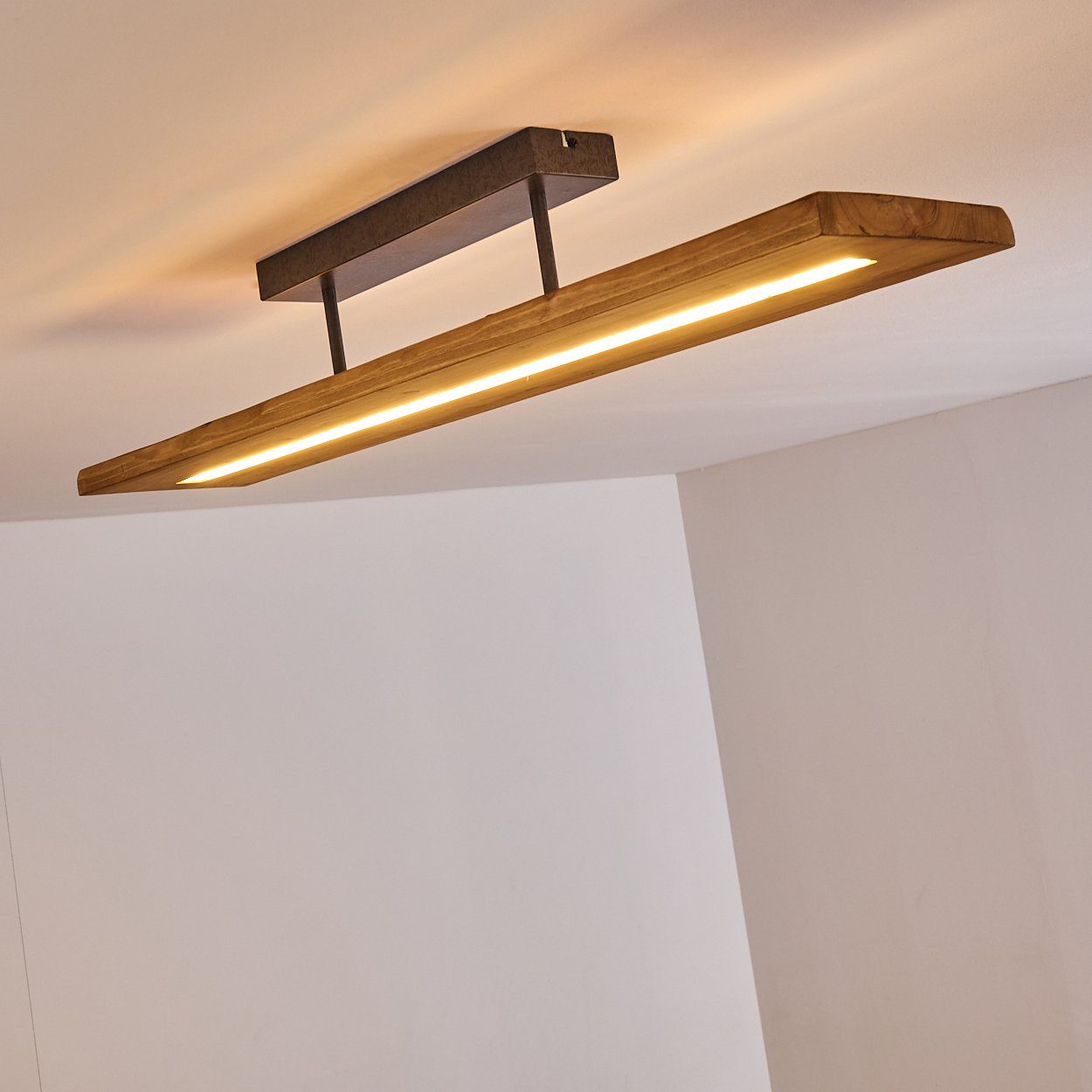 hofstein Deckenleuchte Volano dimmbare Deckenlampe aus dunklem Holz und Metall, Dunkelgrau, 3000 Kelvin, 3000 Lumen, moderne Zimmerlampe, dimmbar über den Lichtschalter