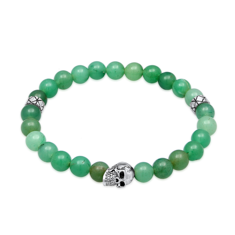 KUZZOI KUZZOI Bracelet Hommes Tête de mort symbole perles vintage avec aventurine en arg Bracelet