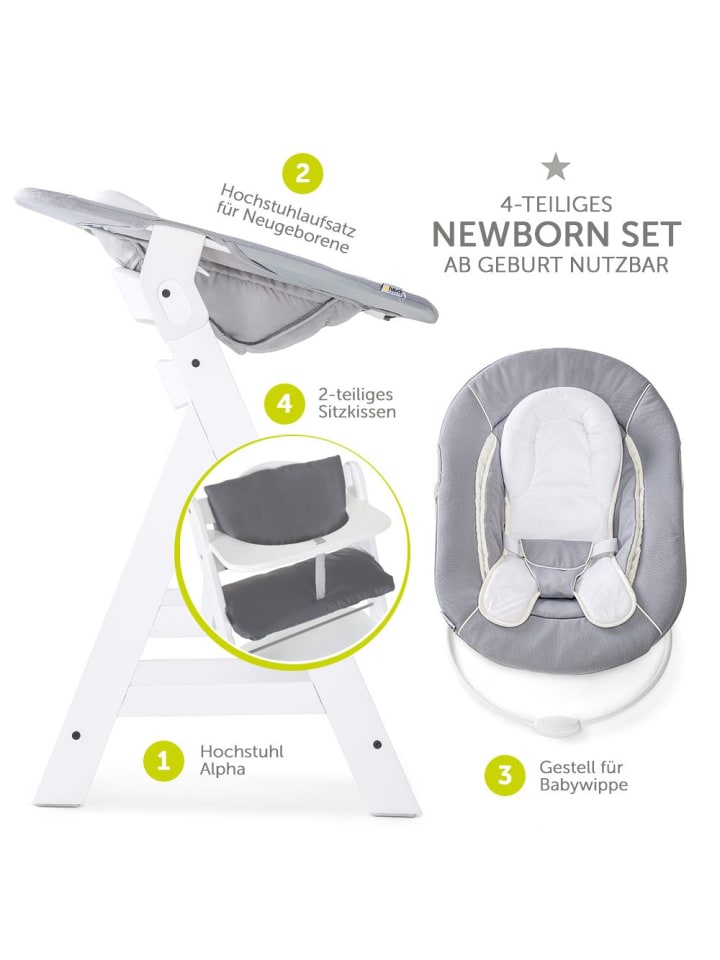 Hauck Alpha Plus White Newborn Set - 4-tlg. Hochstuhl in weiss,grau günstig kaufen onesize